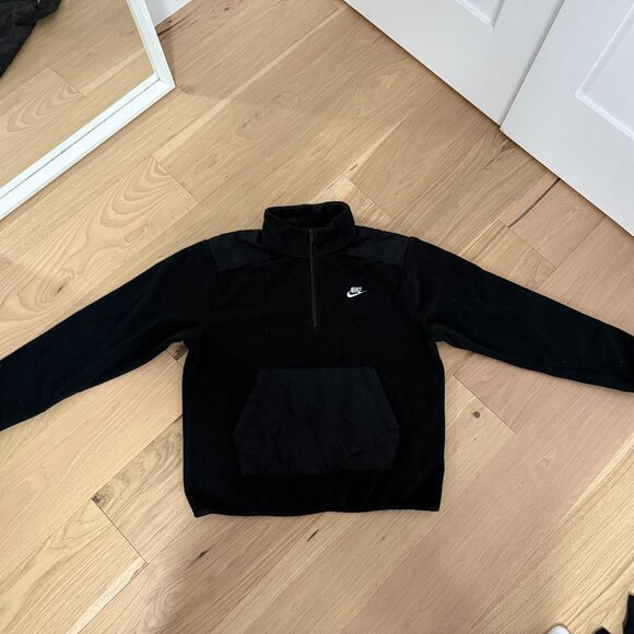 Nike Half Zipper Fleece Long Sleeves Stand Collar Jacket Black - Picture 1 of 3